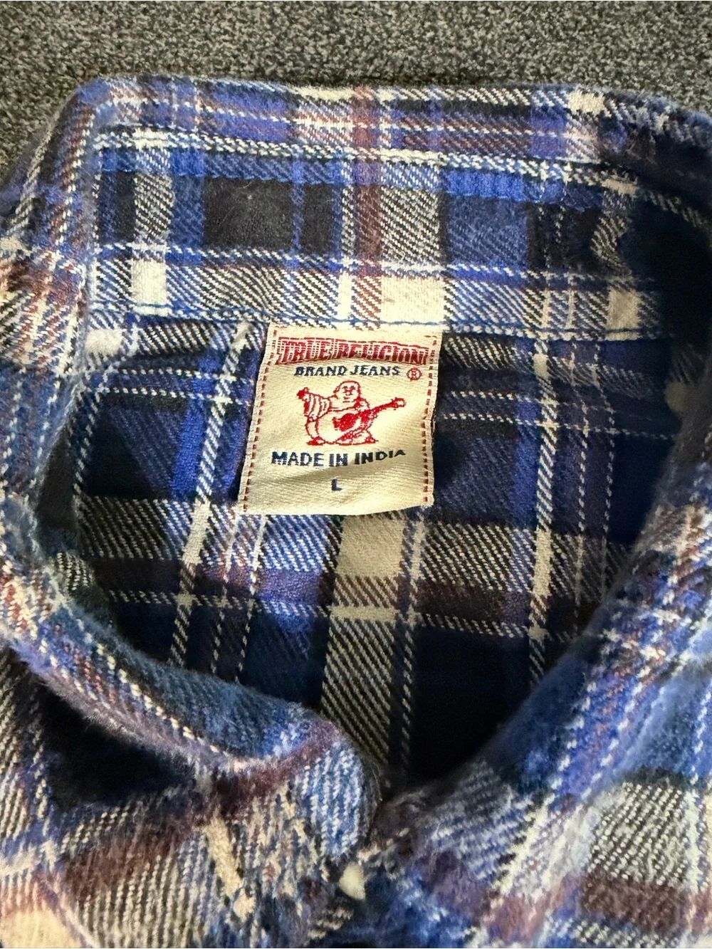 True Religion Men's Blue Plaid Casual Button-Down Shirt